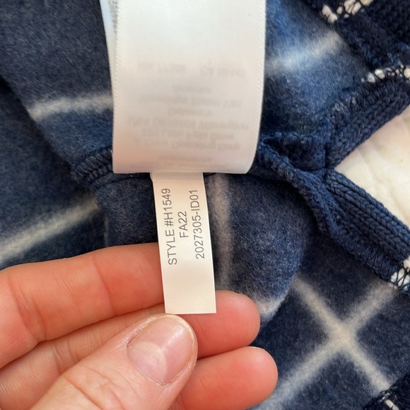 J Crew Funnel Neck Pullover Fleece Lined Windowpane Sweater Women's Small Navy - Picture 12 of 12